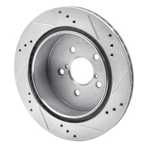 Subaru Forester Brake Rotor (1) - Rear Left - R1 Concepts - Drilled & Slotted - Silver - `14-`18